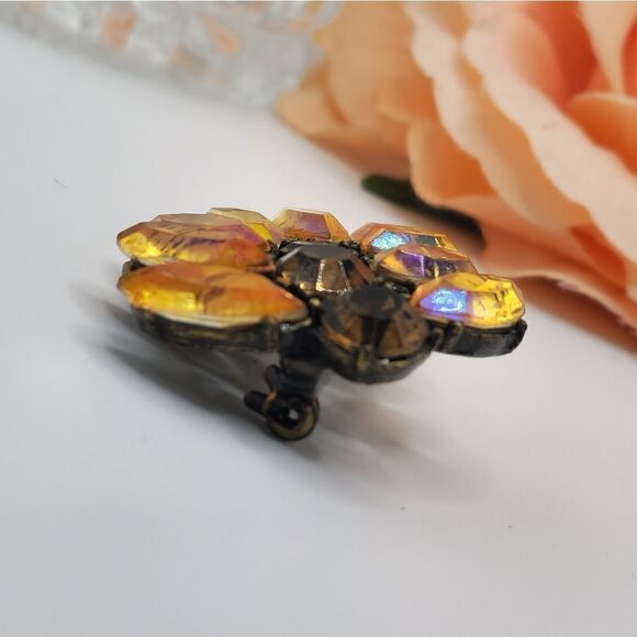 Antiqued Amber AB Rhinestone brooch - Picture 6 of 14